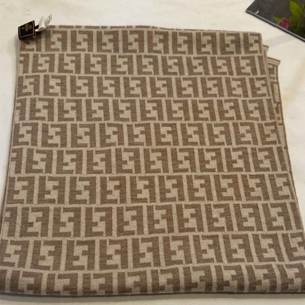 Authentic Fendi Taupe Monogrammed Scarf - Picture 6 of 12